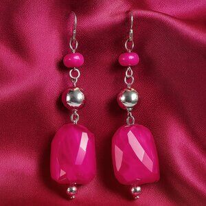 Katheryn Kent Silver-Tone Drop Earrings – Pink Beaded Elegant Women's Jewelry